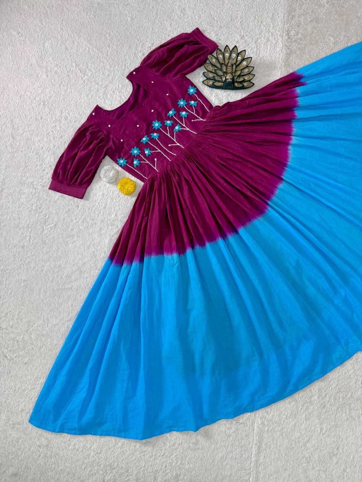 Soft Mul Cotton Ombre Gown with Pearl & Thread Handwork